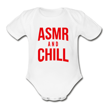 Load image into Gallery viewer, ASMR &amp; Chill Organic Baby Bodysuit with Logo - white
