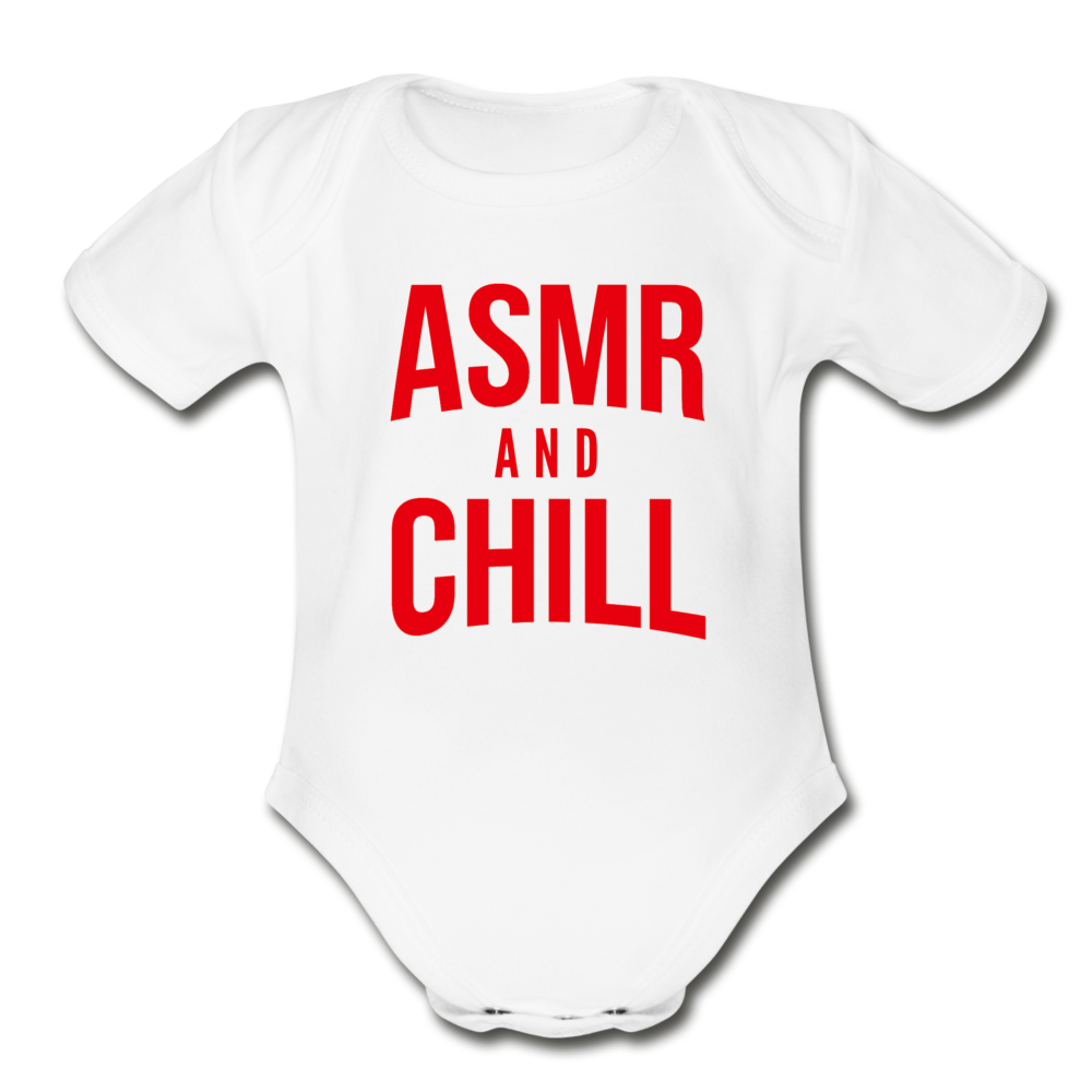 ASMR & Chill Organic Baby Bodysuit with Logo - white