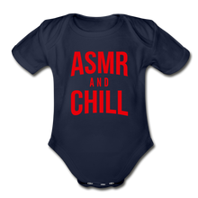 Load image into Gallery viewer, ASMR &amp; Chill Organic Baby Bodysuit with Logo - dark navy
