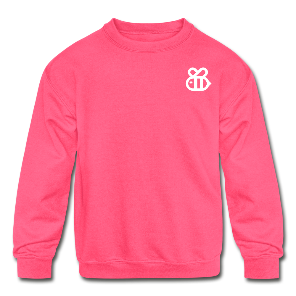 HunniBee Logo Kids' Crewneck Sweatshirt (Pink) - neon pink