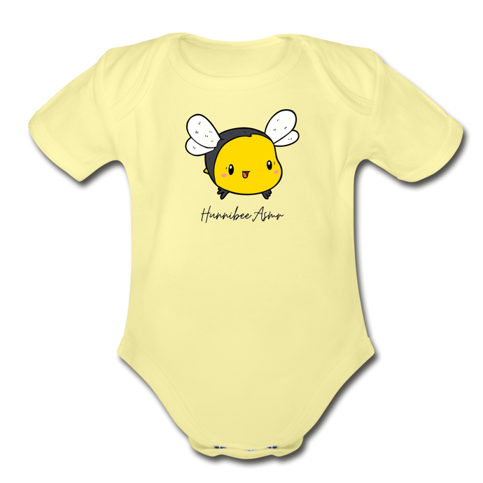 Bubble Bee / Teddy Bear Organic Baby Bodysuit - washed yellow