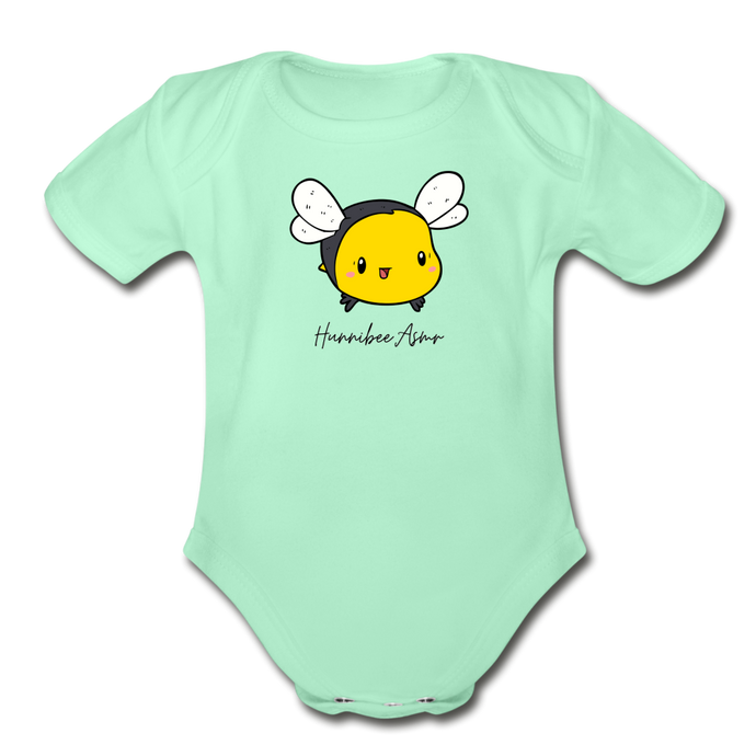 Bubble Bee / Teddy Bear Organic Baby Bodysuit - light mint